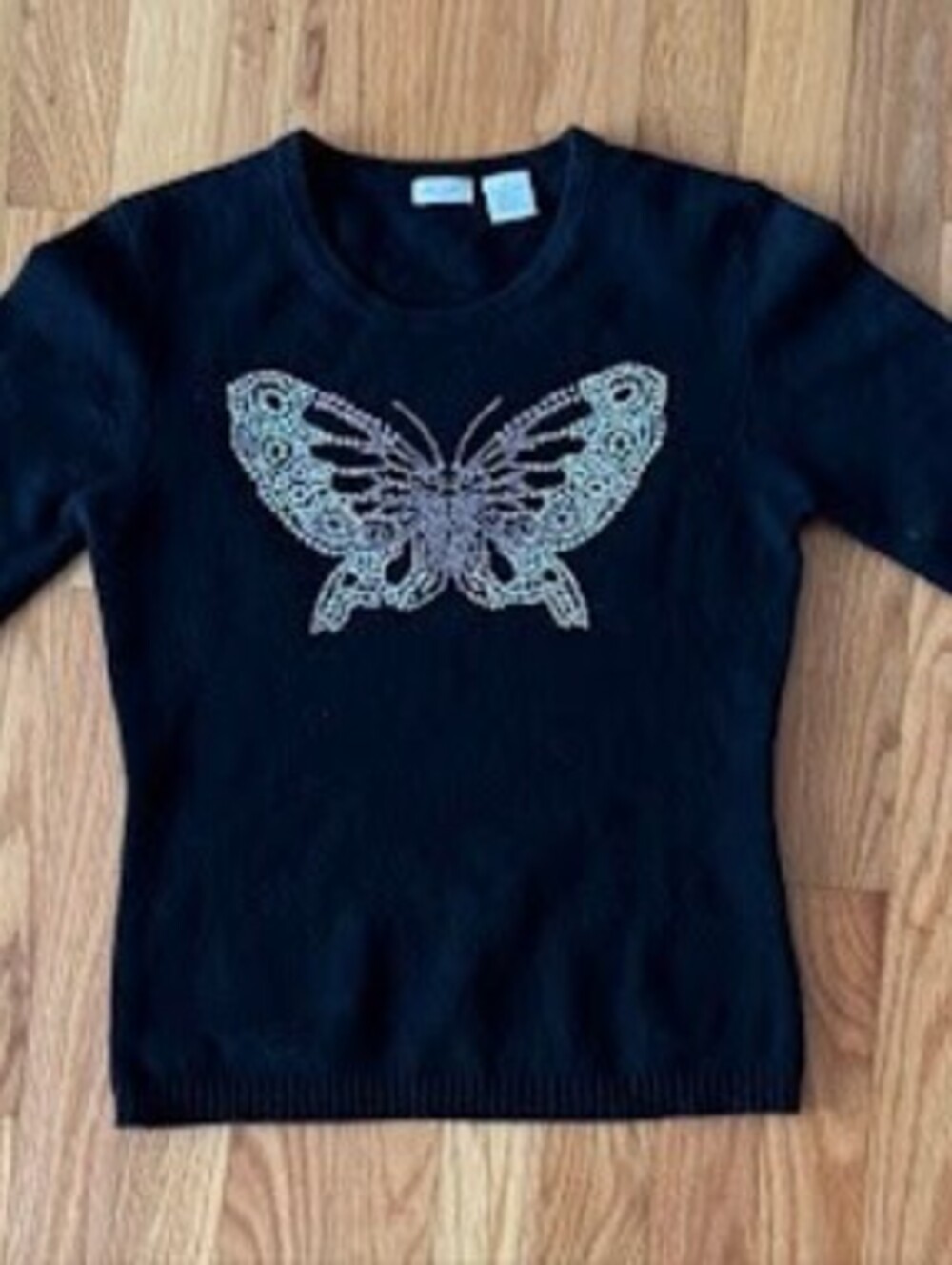 AQUA - Bloomingdales Y2K Cashmere Swarovski Crystal Butterfly Sweater Size Small